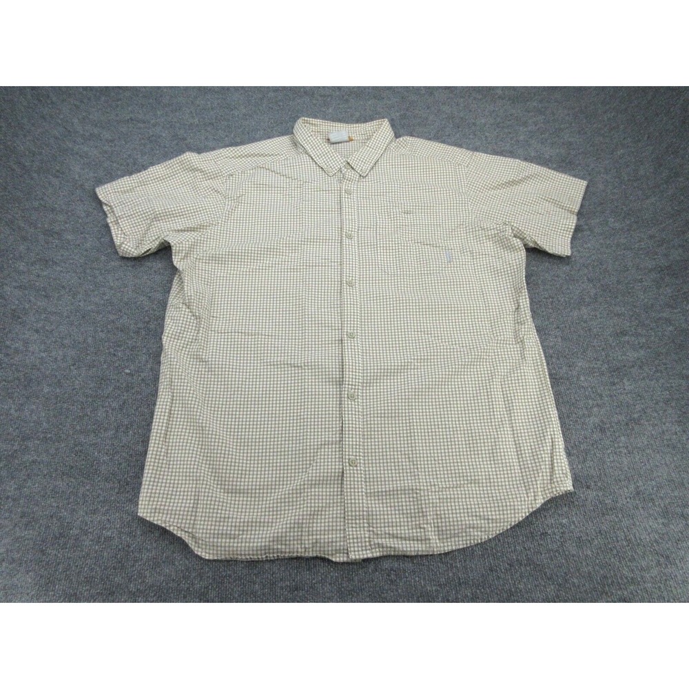 Columbia Mens Shirt Regular Tan Micro Check Plaid Short Sleeve Button Down XXL
